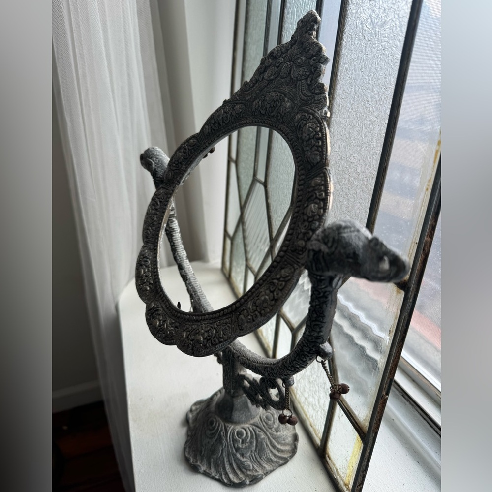 Antique Victorian Cast Iron vanity Table Top Mirror Frame, Vintage, India